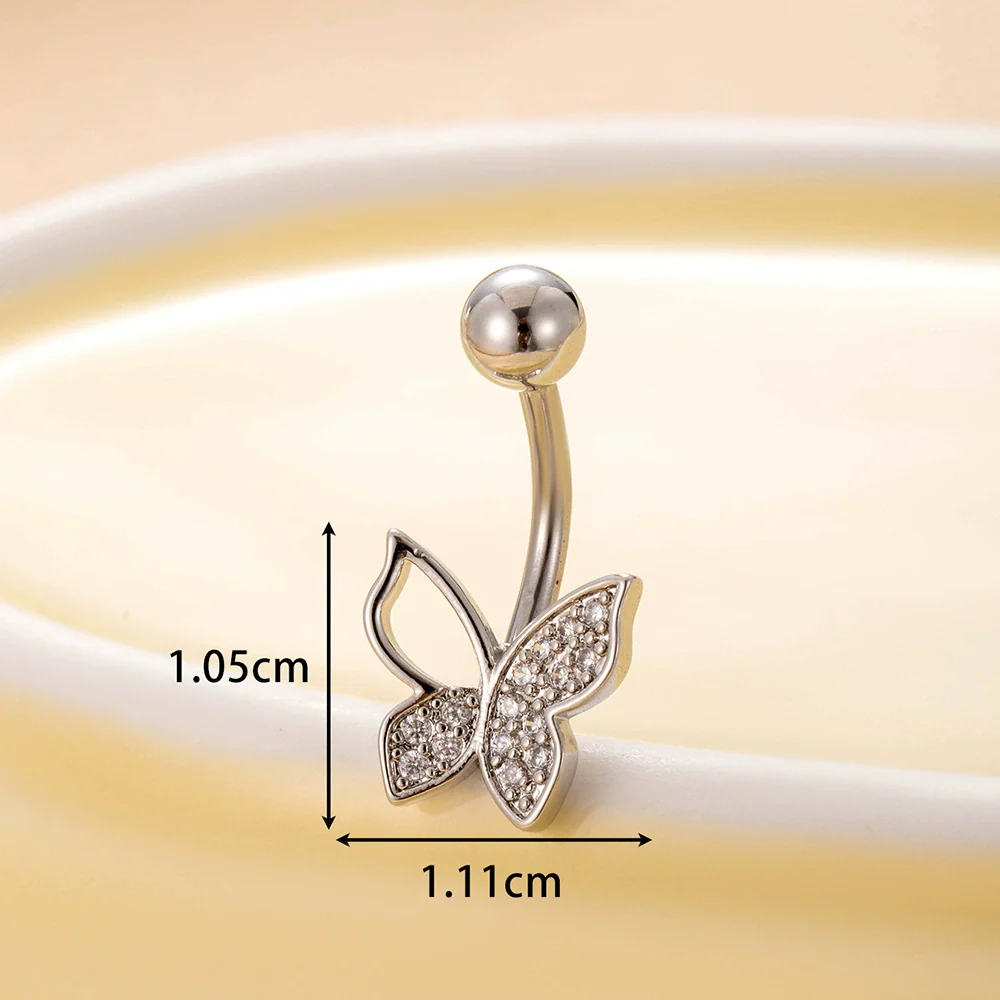 Women's Stainless Steel Butterfly Zircon Belly Button Ring Electroplated Fashion Abdominal Puncture Jewelry - Image 8
