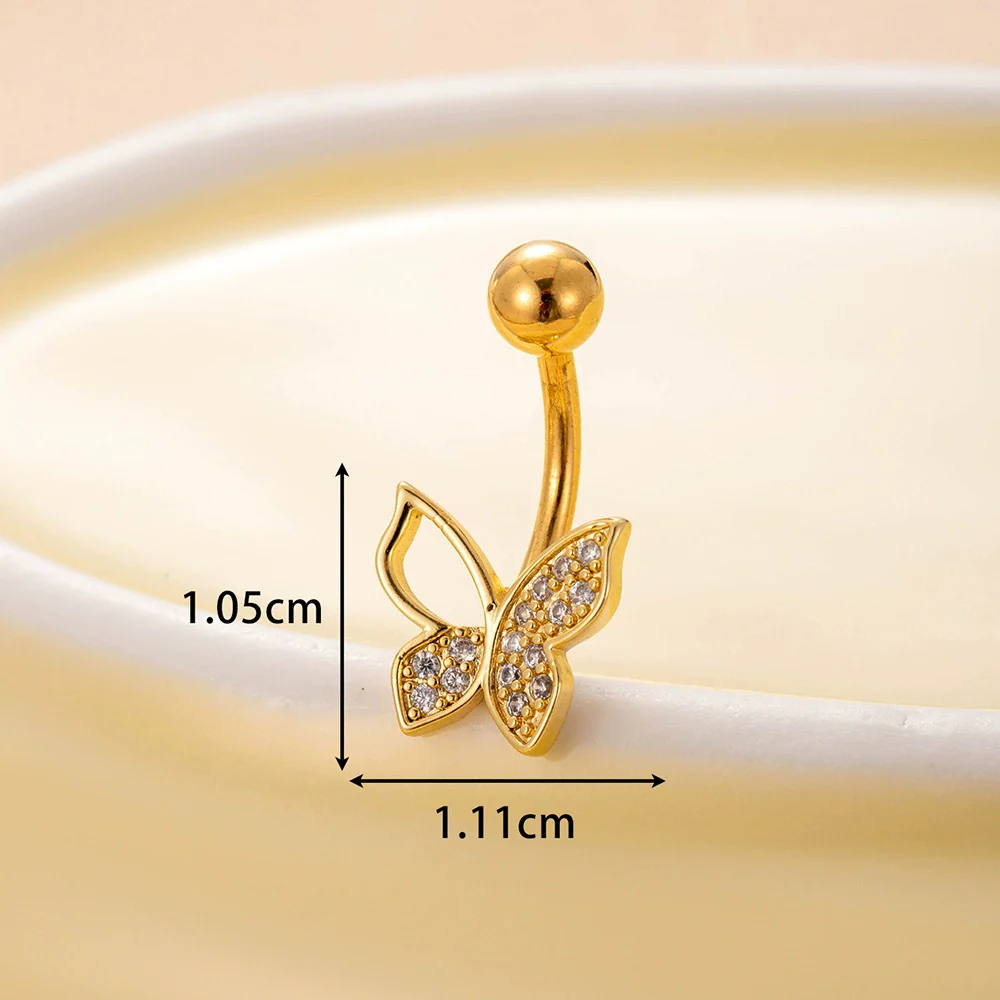 Women's Stainless Steel Butterfly Zircon Belly Button Ring Electroplated Fashion Abdominal Puncture Jewelry - Image 9