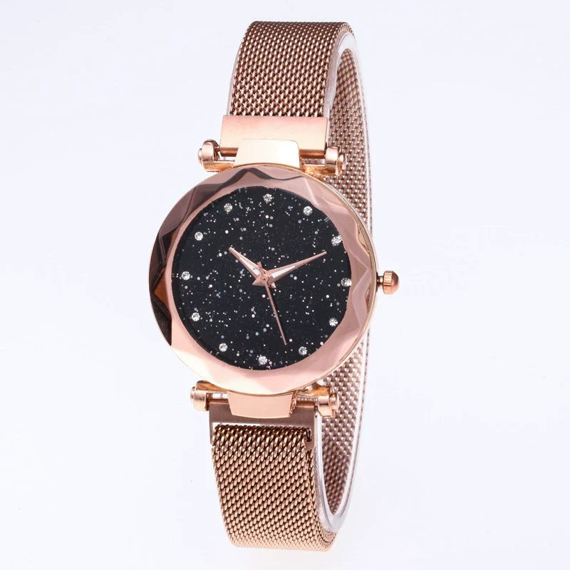 Women's Stainless Steel Casual Creative Starry Sky Magnet Strap Round Dial Watch