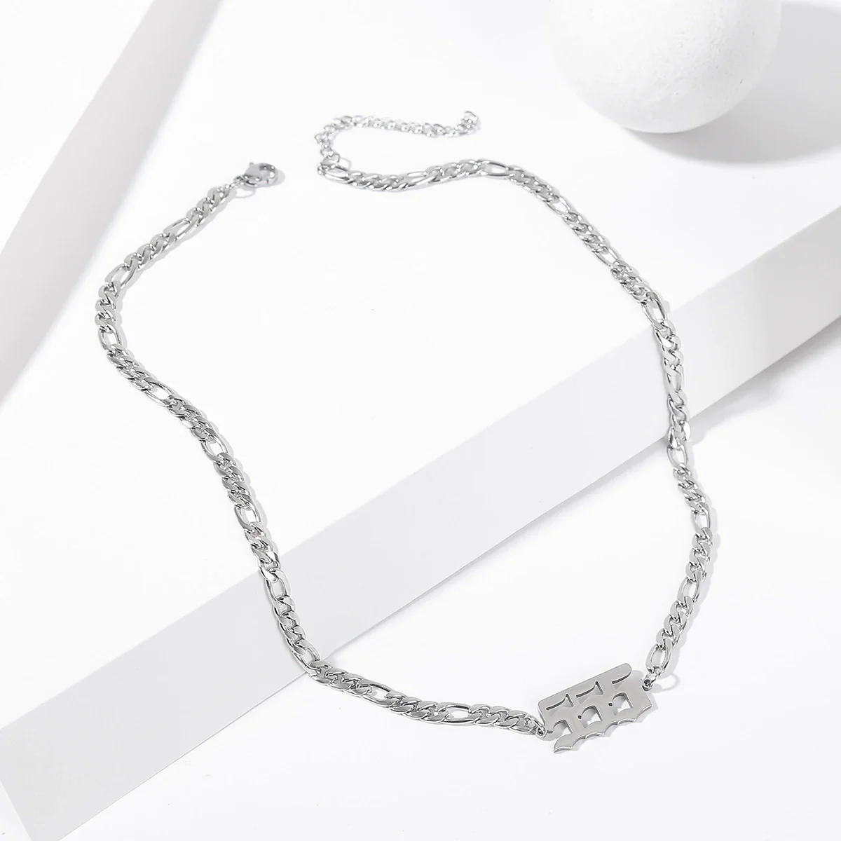 Women's Stainless Steel Clavicle Chain Necklace With Polishing Treatment And Letters Numbers Text Pendant - Image 4