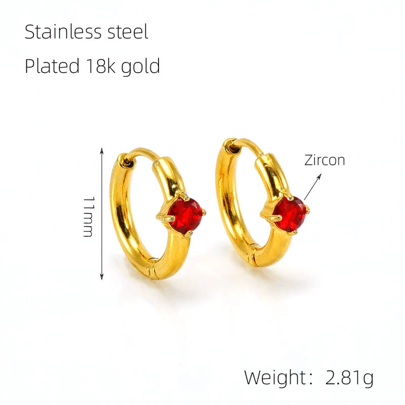 Women's 316L Stainless Steel Earrings 18K Gold Plated With Geometric Design Inlaid With Color Zircon - Image 6