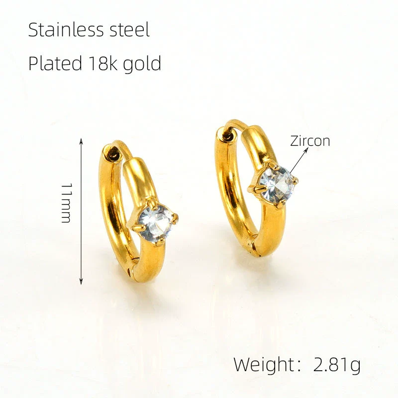 Women's 316L Stainless Steel Earrings 18K Gold Plated With Geometric Design Inlaid With Color Zircon - Image 7