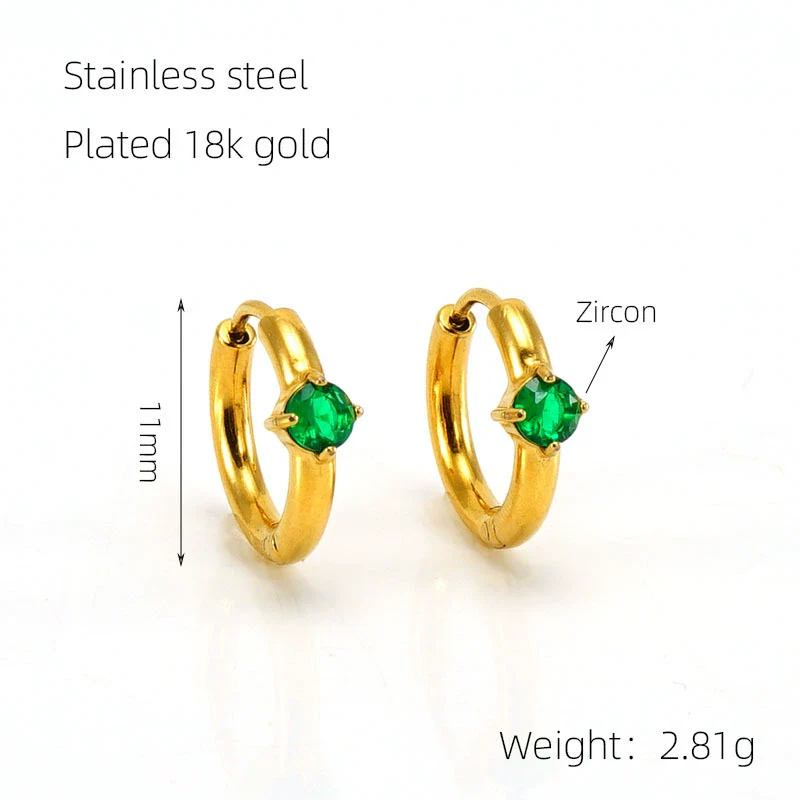 Women's 316L Stainless Steel Earrings 18K Gold Plated With Geometric Design Inlaid With Color Zircon - Image 8