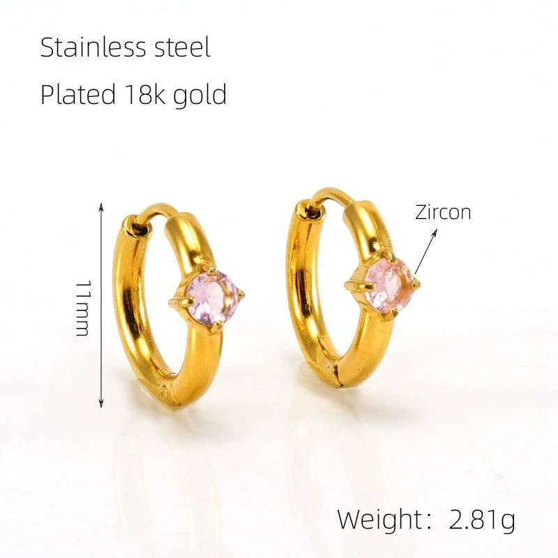 Women's 316L Stainless Steel Earrings 18K Gold Plated With Geometric Design Inlaid With Color Zircon - Image 9