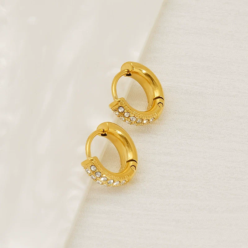 Women's 316L Stainless Steel Earrings With Rhinestone Inlay Heart And Geometric Pattern - Image 2