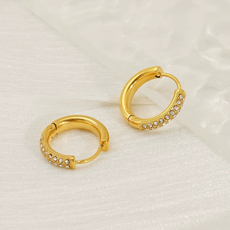 Women's 316L Stainless Steel Earrings With Rhinestone Inlay Heart And Geometric Pattern - Image 4