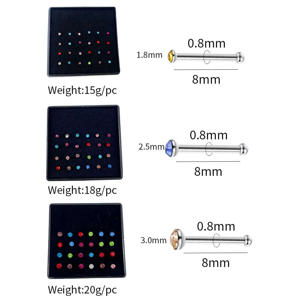 Women's Stainless Steel Geometric Diamondencrusted Nose Studs And Rings Body Piercing Jewelry - Image 4