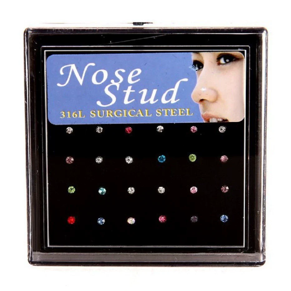 Women's Stainless Steel Geometric Diamondencrusted Nose Studs And Rings Body Piercing Jewelry - Image 5