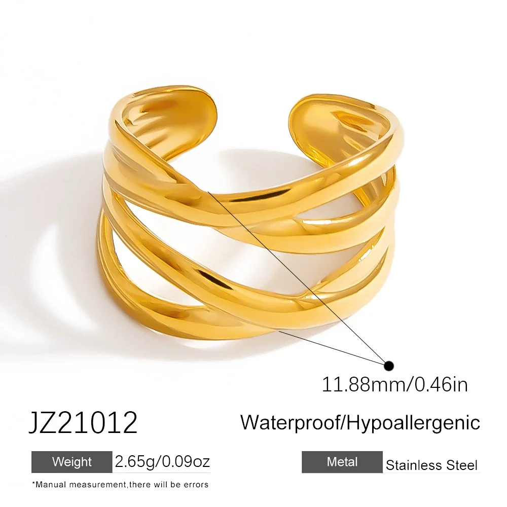 Women's Stainless Steel Geometric Irregular Opening Hand Jewelry Ring Electroplated 18K Gold Colorpreserving Light Luxury Style - Image 6