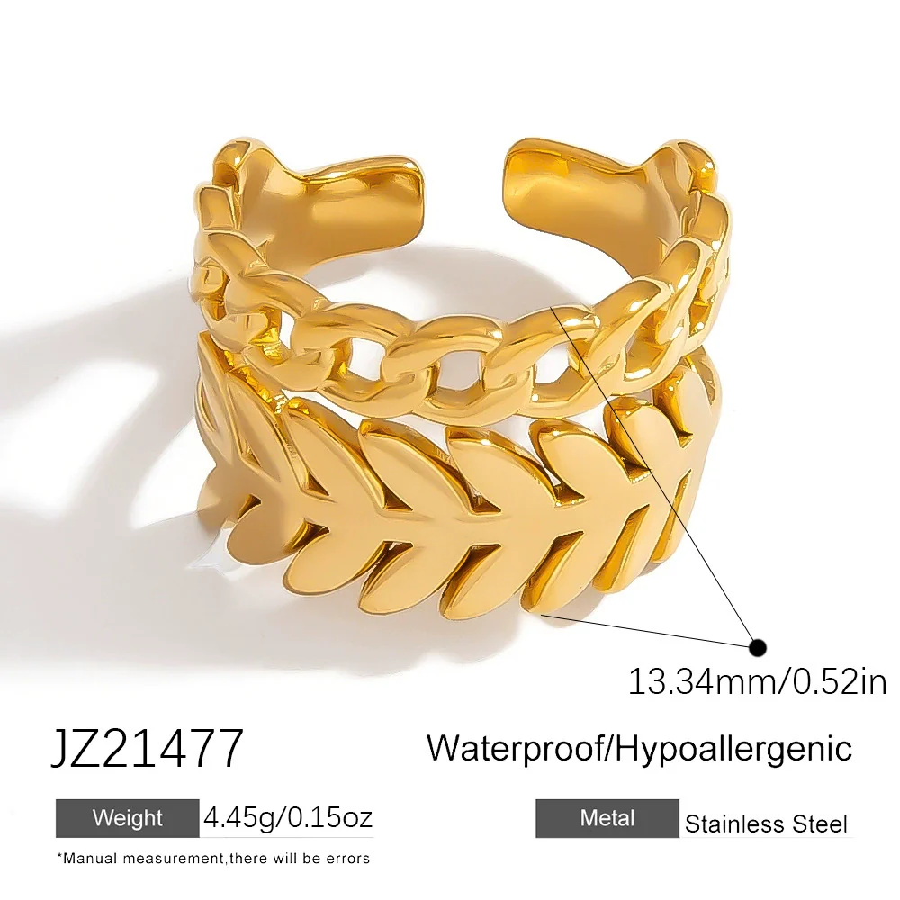 Women's Stainless Steel Geometric Irregular Opening Hand Jewelry Ring Electroplated 18K Gold Colorpreserving Light Luxury Style - Image 7