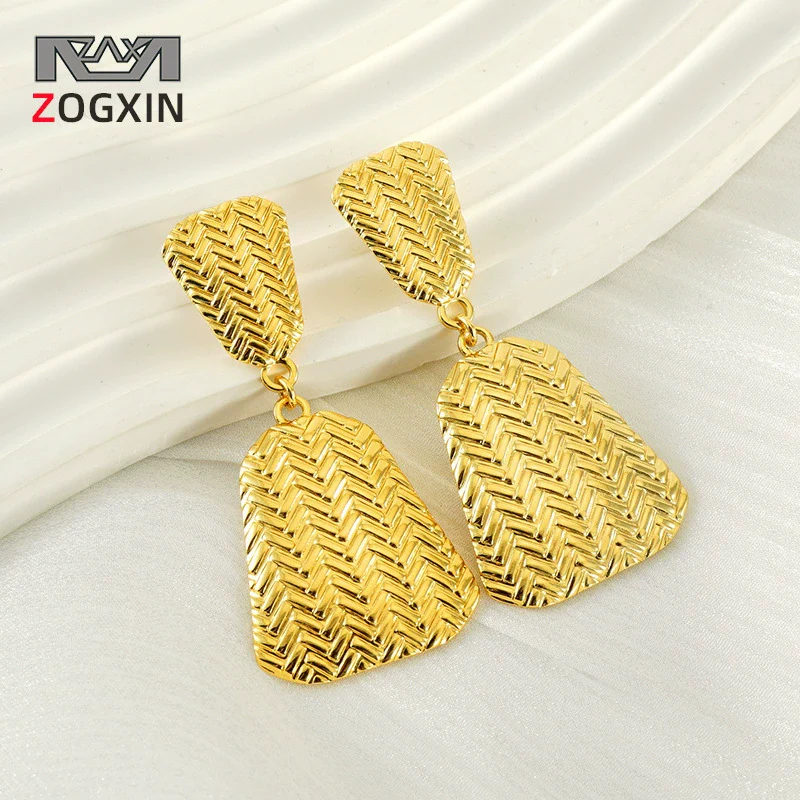 Women's 316L Stainless Steel Geometric Irregular Woven Earrings With Electroplating