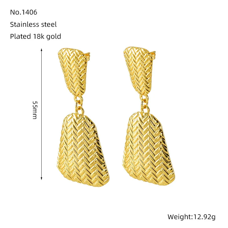 Women's 316L Stainless Steel Geometric Irregular Woven Earrings With Electroplating - Image 6