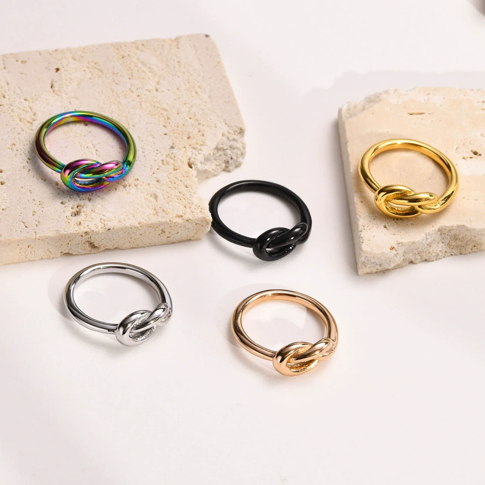 Women's Stainless Steel Geometric Knotted Ring Fashion Jewelry - Image 2