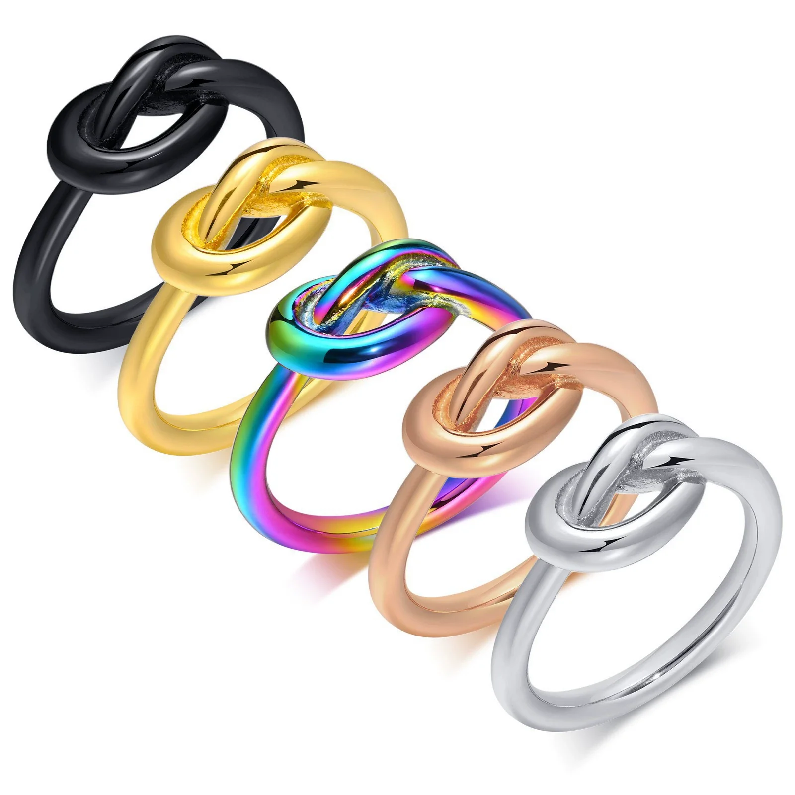 Women's Stainless Steel Geometric Knotted Ring Fashion Jewelry - Image 5