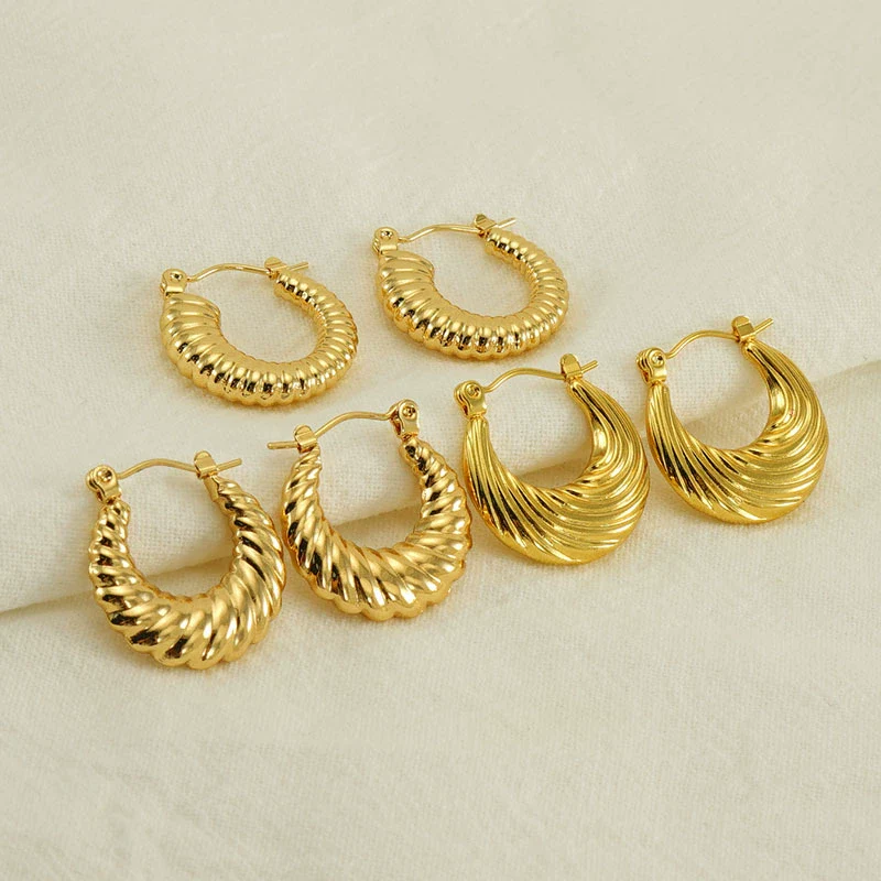 Women's 316L Stainless Steel Geometric Round Twist Electroplated Earrings - Image 4