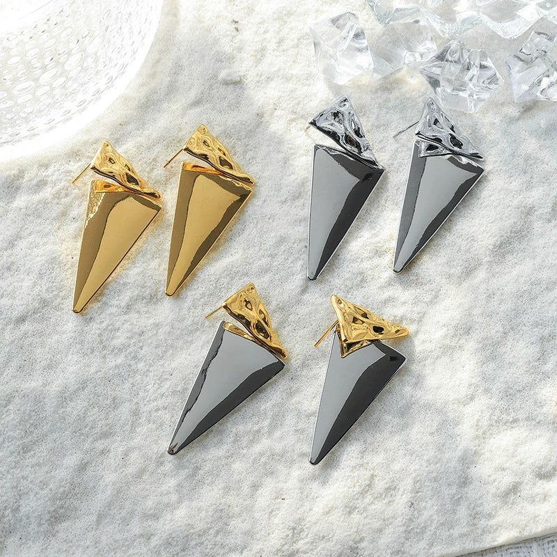 Women's Stainless Steel Geometric Triangle Tassel Earrings With Electroplating Design