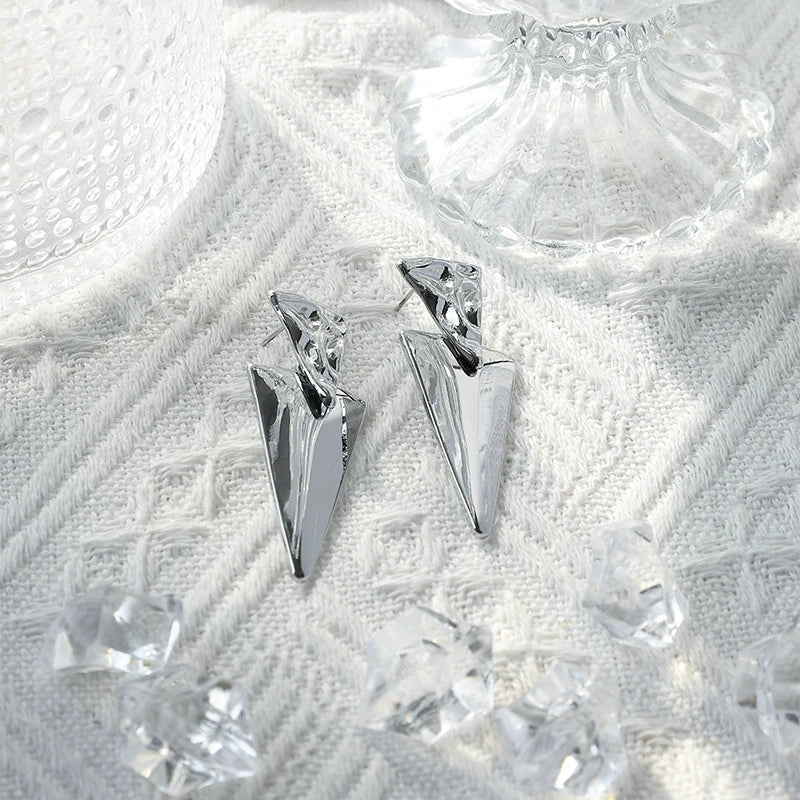 Women's Stainless Steel Geometric Triangle Tassel Earrings With Electroplating Design - Image 4
