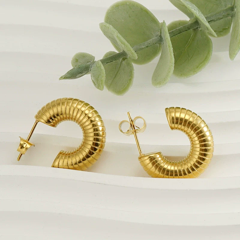 Women's 316L Stainless Steel Geometric U Shaped Electroplated Threaded Solid Earrings - Image 2