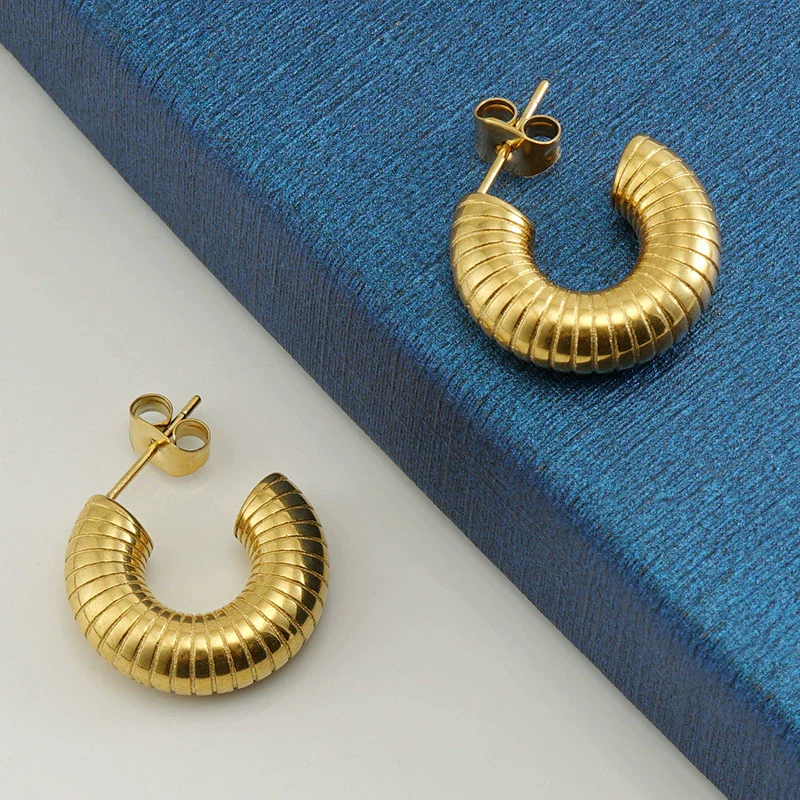 Women's 316L Stainless Steel Geometric U Shaped Electroplated Threaded Solid Earrings - Image 3
