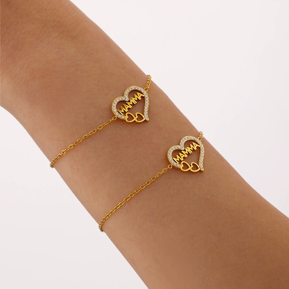 Women's Stainless Steel Handmade Inlaid Jewelry Bracelet With Heart Geometric Letters Numbers Text Pattern And Electroplating Treatment - Image 3