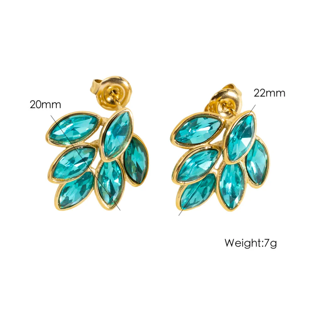 Women's Stainless Steel Leaf Shaped Earrings Inlaid With Colorful Zircon Polished And Vacuum Furnace Treated - Image 5