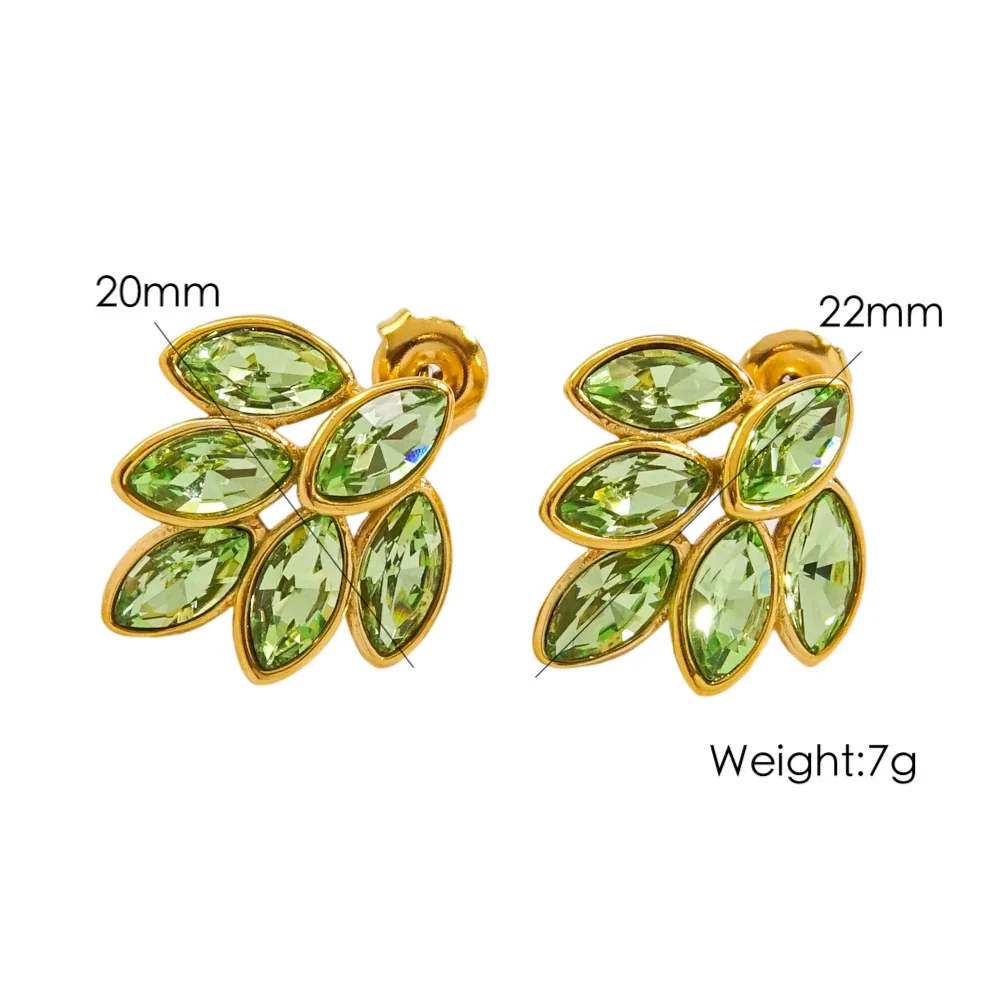 Women's Stainless Steel Leaf Shaped Earrings Inlaid With Colorful Zircon Polished And Vacuum Furnace Treated - Image 6