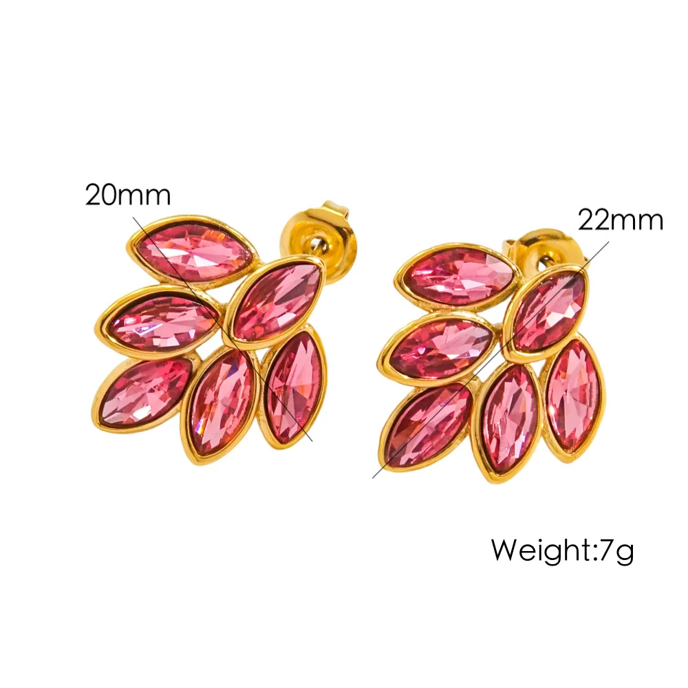 Women's Stainless Steel Leaf Shaped Earrings Inlaid With Colorful Zircon Polished And Vacuum Furnace Treated - Image 7