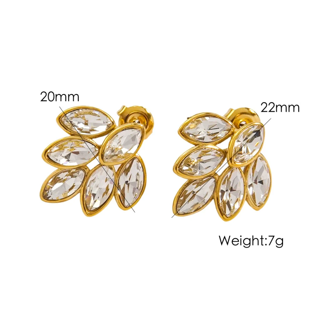Women's Stainless Steel Leaf Shaped Earrings Inlaid With Colorful Zircon Polished And Vacuum Furnace Treated - Image 8