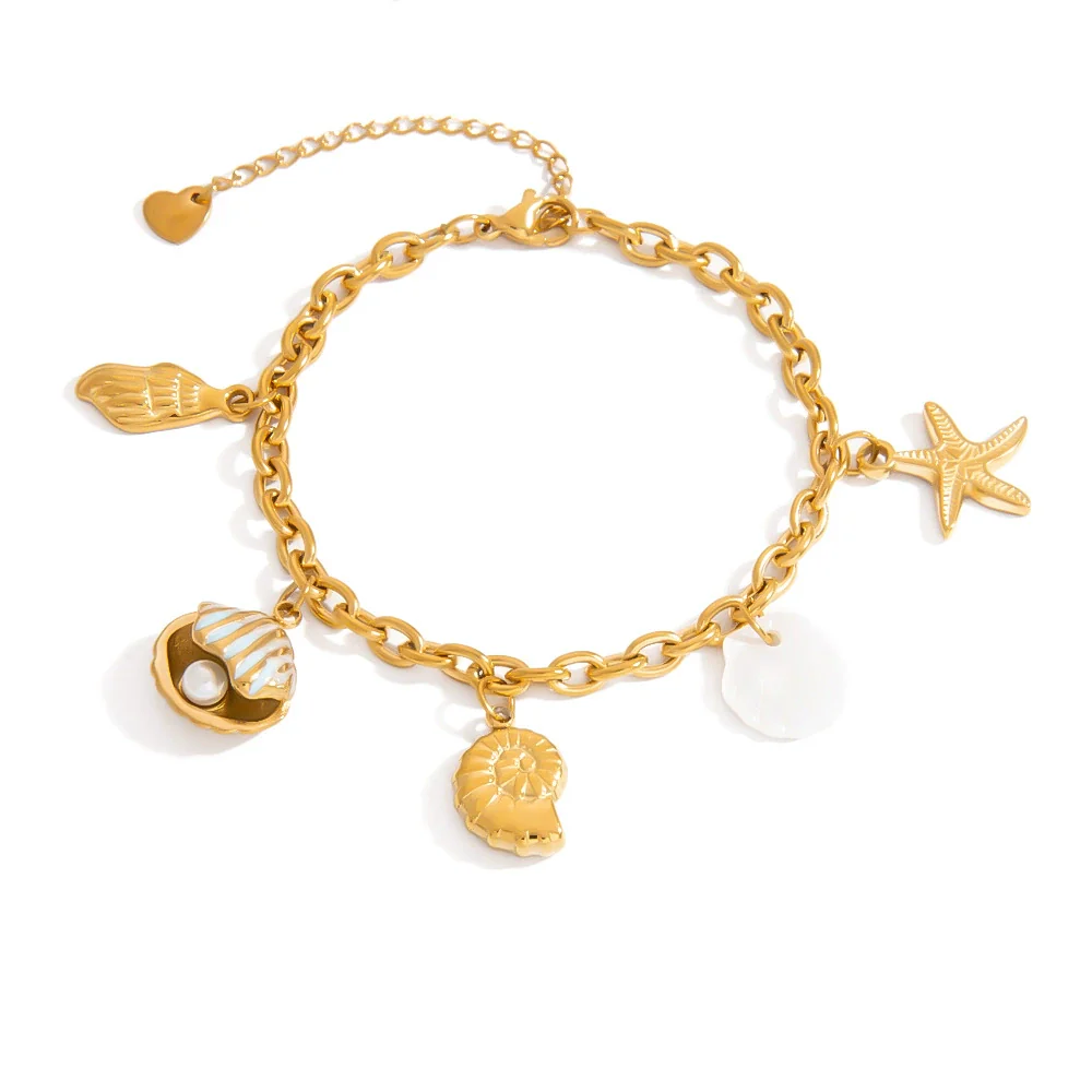 Women's Stainless Steel Pearl Bracelet With Conch Shell Pendant Plated With Gold Fashion Minimalist Jewelry - Image 5