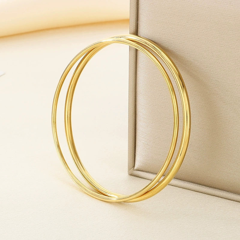 Women's Stainless Steel Polished Round Wire Minimalist Geometric Electroplated Bracelet - Image 2