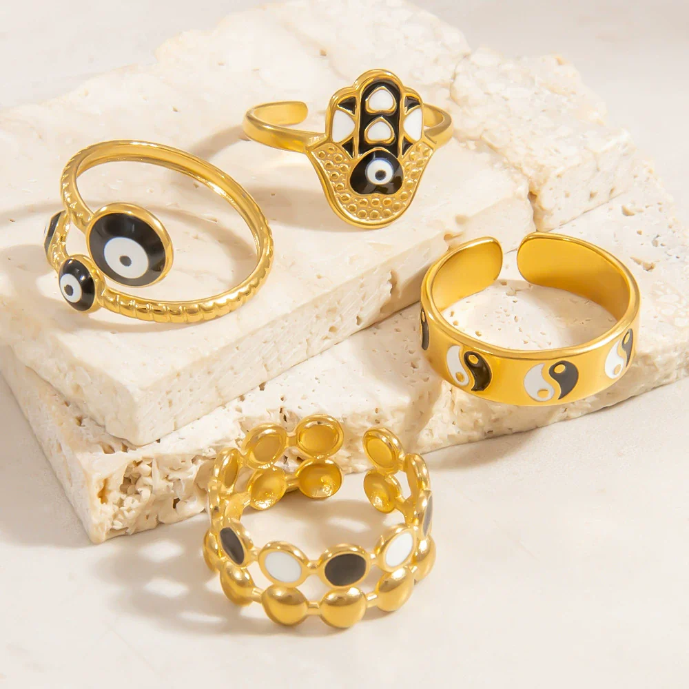 Women's Stainless Steel Ring Oildropping Asymmetrical 18K Goldplated With Letters Numbers Text Geometric Animal Zodiac Shapes - Image 2