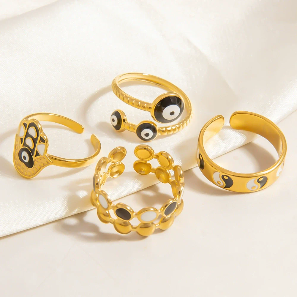 Women's Stainless Steel Ring Oildropping Asymmetrical 18K Goldplated With Letters Numbers Text Geometric Animal Zodiac Shapes - Image 3
