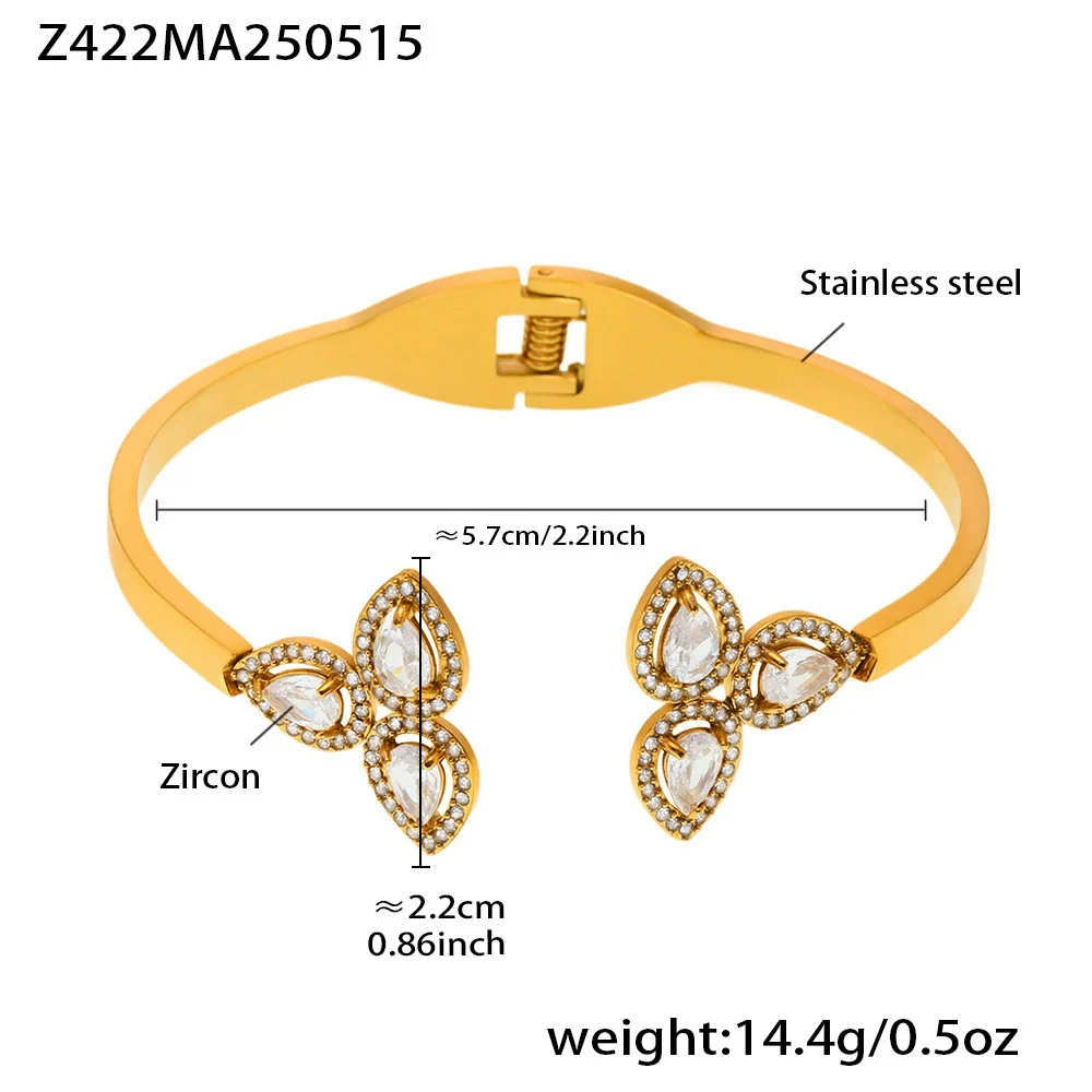 Women's Stainless Steel Zircon Ferris Wheel Water Drop Petals Open Bracelet Pvd Vacuum Gold Plated Electroplated Fashion Plants Flowers Style - Image 6