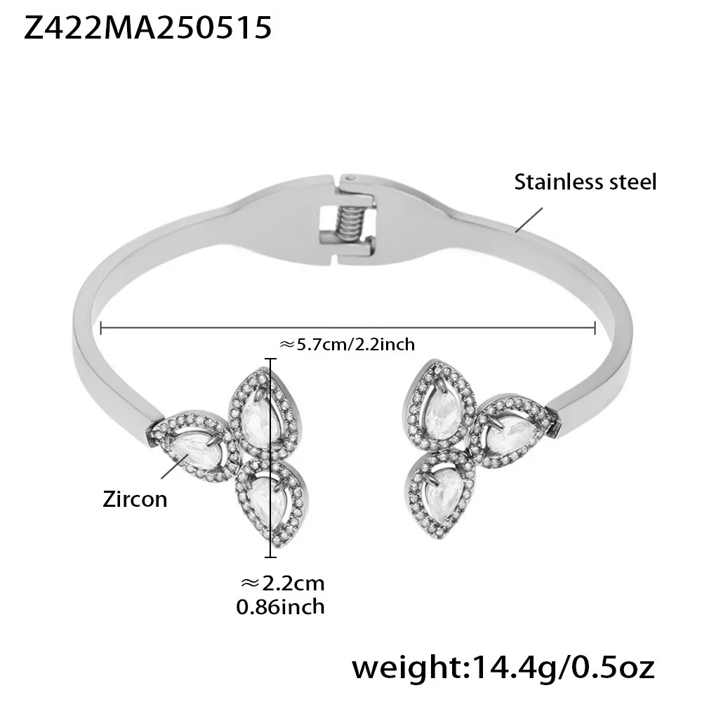 Women's Stainless Steel Zircon Ferris Wheel Water Drop Petals Open Bracelet Pvd Vacuum Gold Plated Electroplated Fashion Plants Flowers Style - Image 7