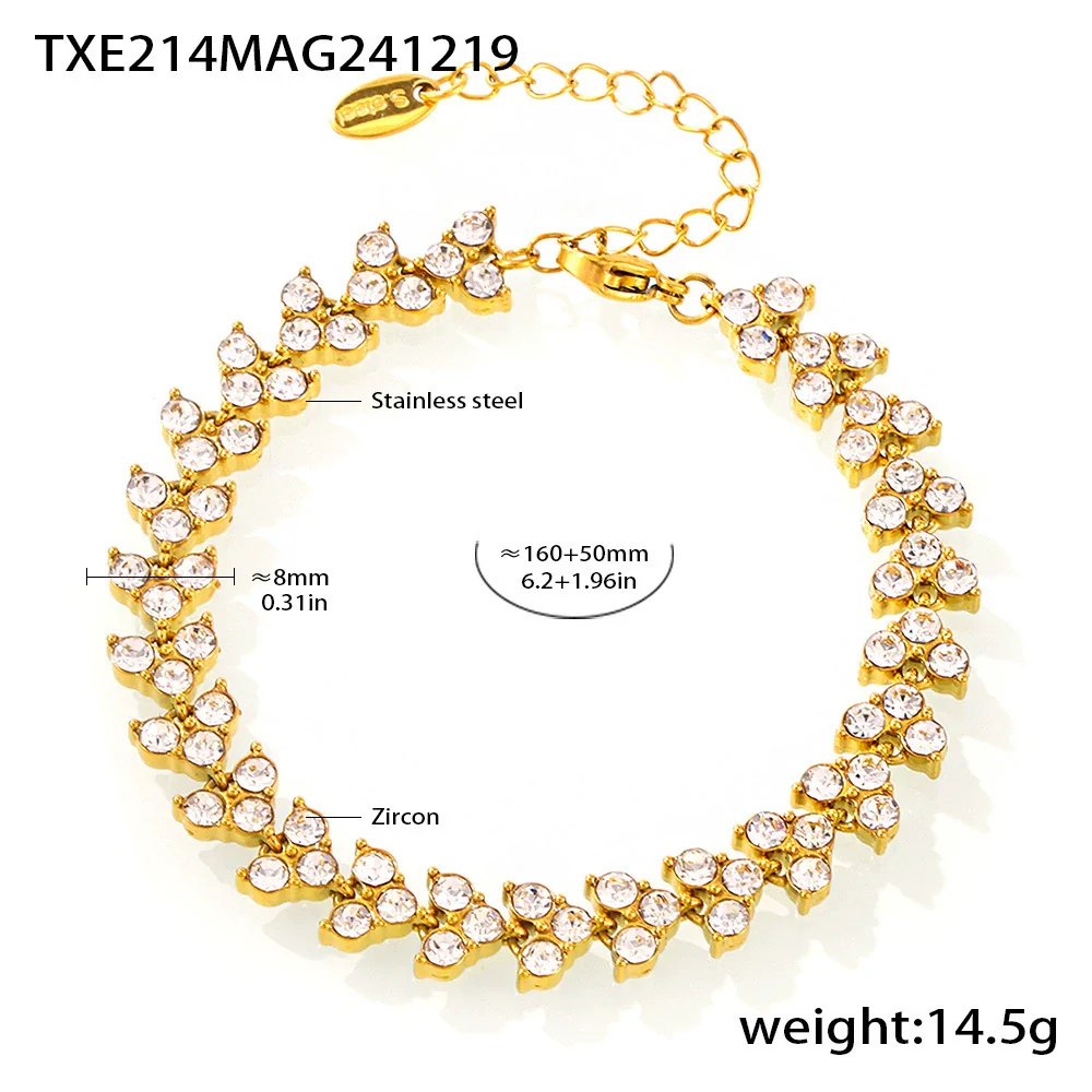 Women's Stainless Steel Zircon Geometric Triangle Round Diamond Inlaid Electroplated Bracelet Jewelry - Image 6