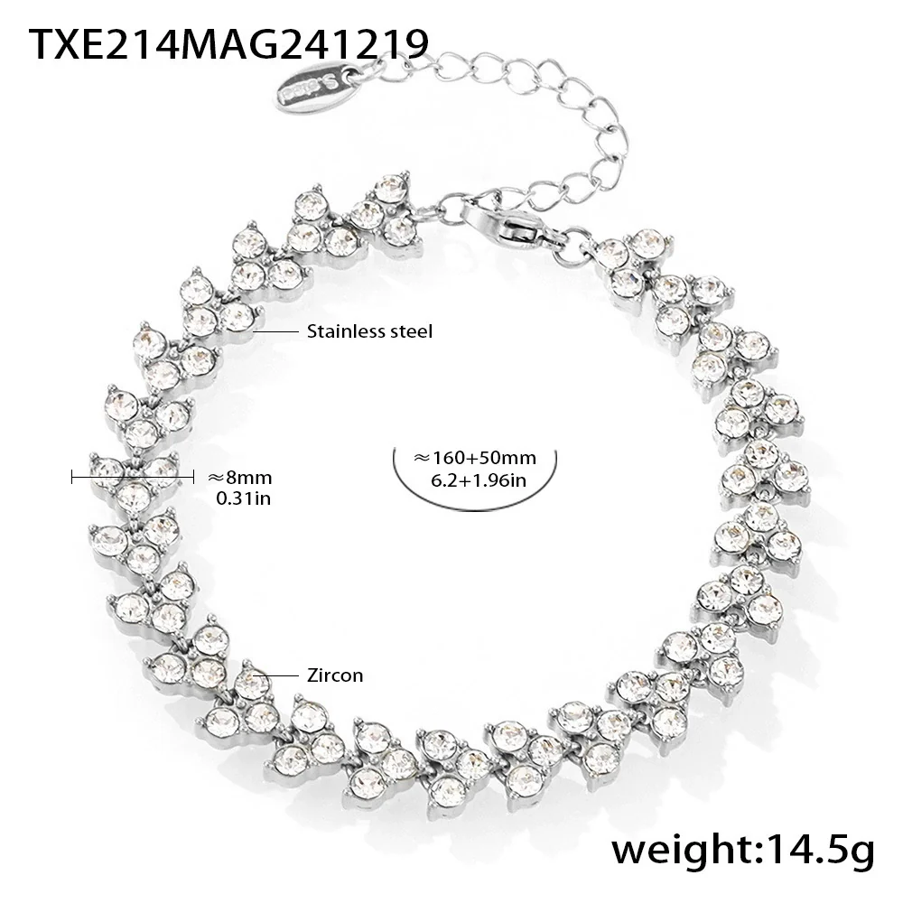 Women's Stainless Steel Zircon Geometric Triangle Round Diamond Inlaid Electroplated Bracelet Jewelry - Image 7