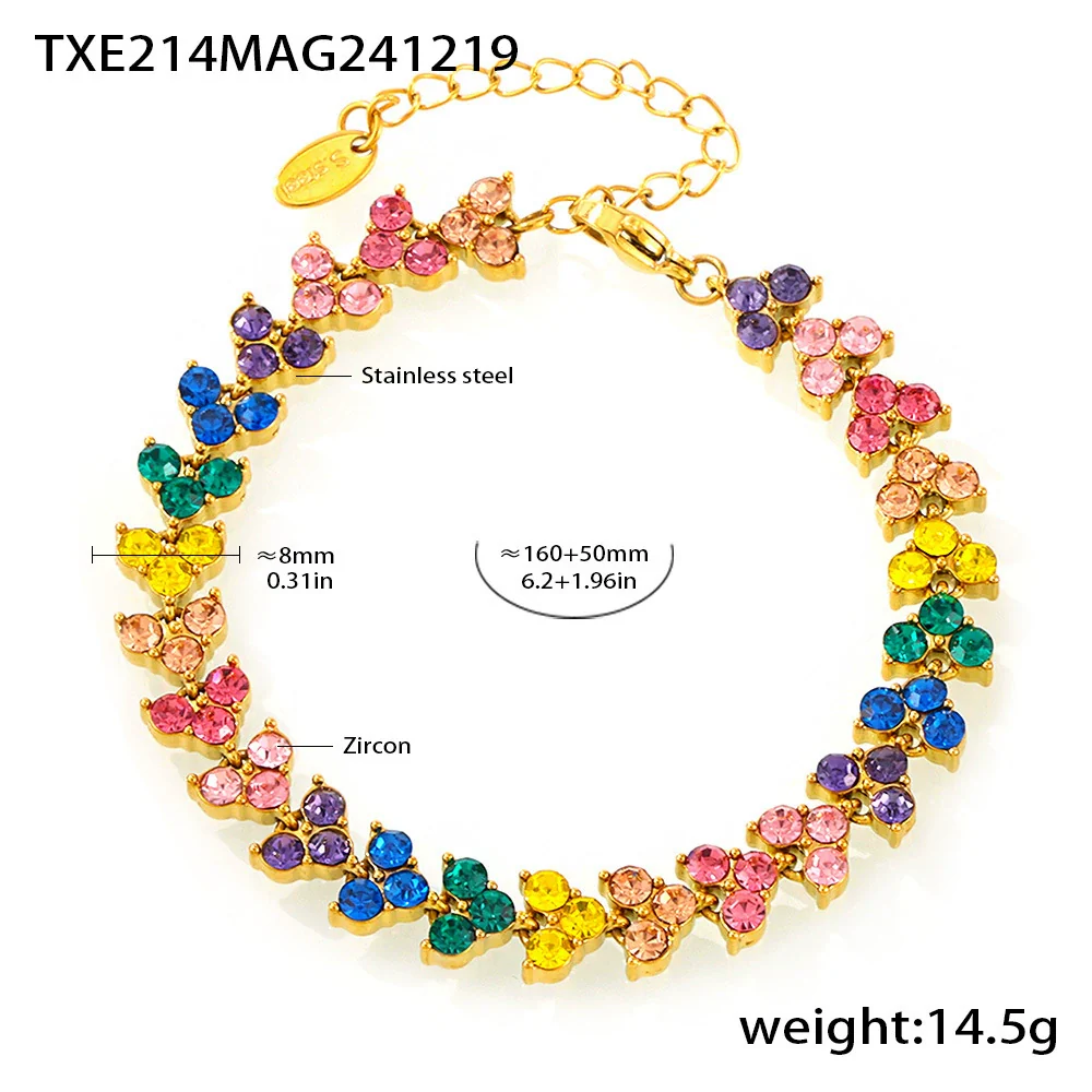 Women's Stainless Steel Zircon Geometric Triangle Round Diamond Inlaid Electroplated Bracelet Jewelry - Image 8