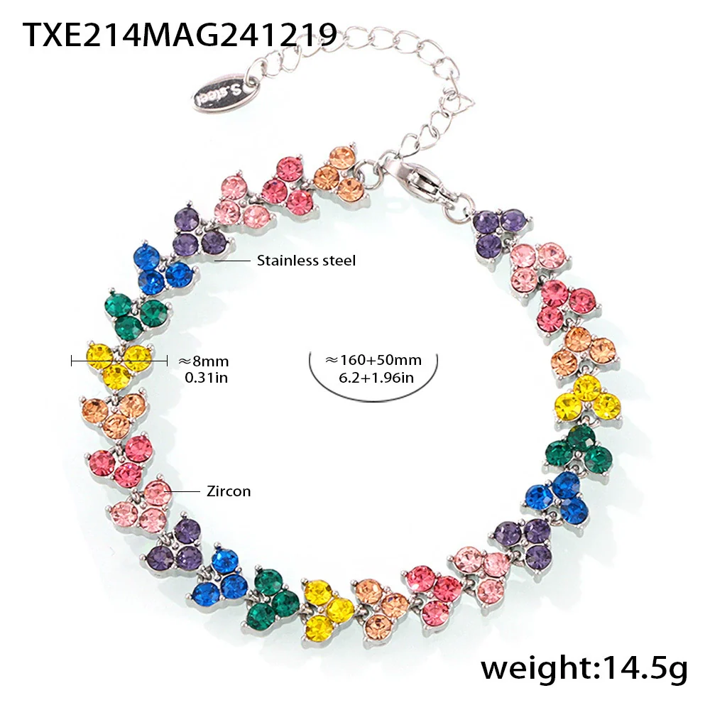 Women's Stainless Steel Zircon Geometric Triangle Round Diamond Inlaid Electroplated Bracelet Jewelry - Image 9