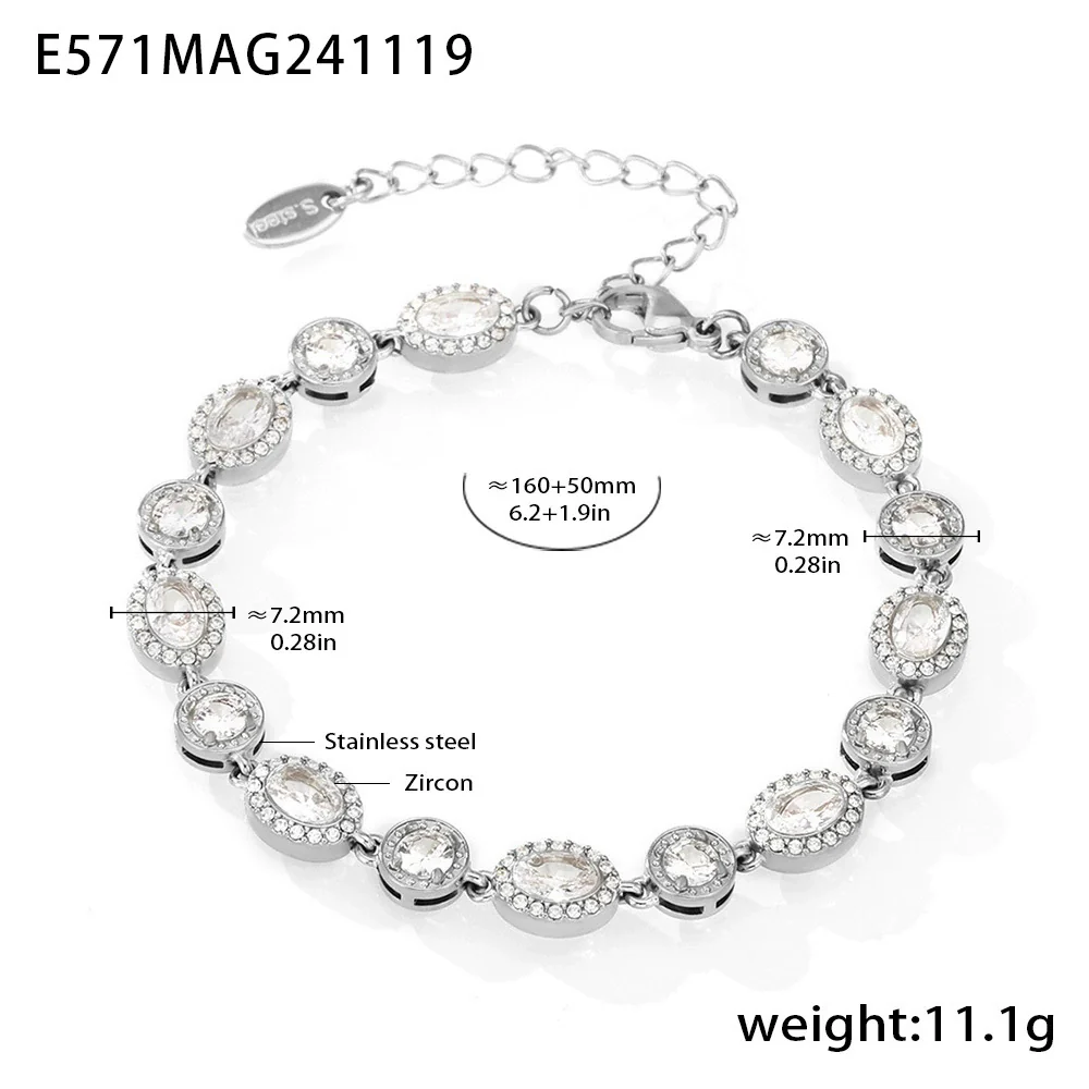 Women's Stainless Steel Zircon Inlaid Geometric Handmade Pvd Plated Electroplated Bracelet Jewelry - Image 9