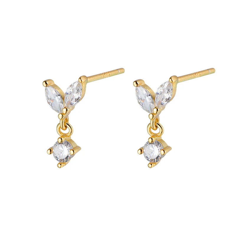 Women's Sterling Silver Leaf Light Luxury Earrings With Diamond Design - Image 5