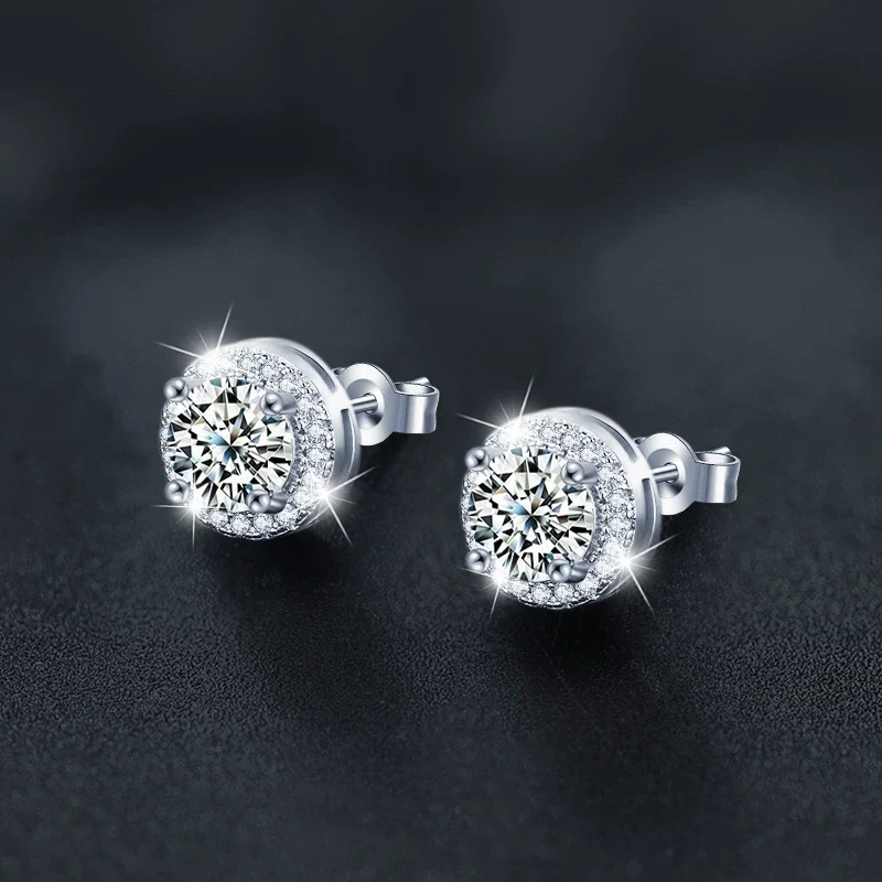 Women's Sterling Silver Moissanite Geometric Earrings Set With Diamonds - Image 2