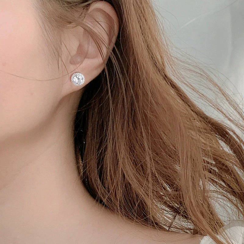 Women's Sterling Silver Moissanite Geometric Earrings Set With Diamonds - Image 3