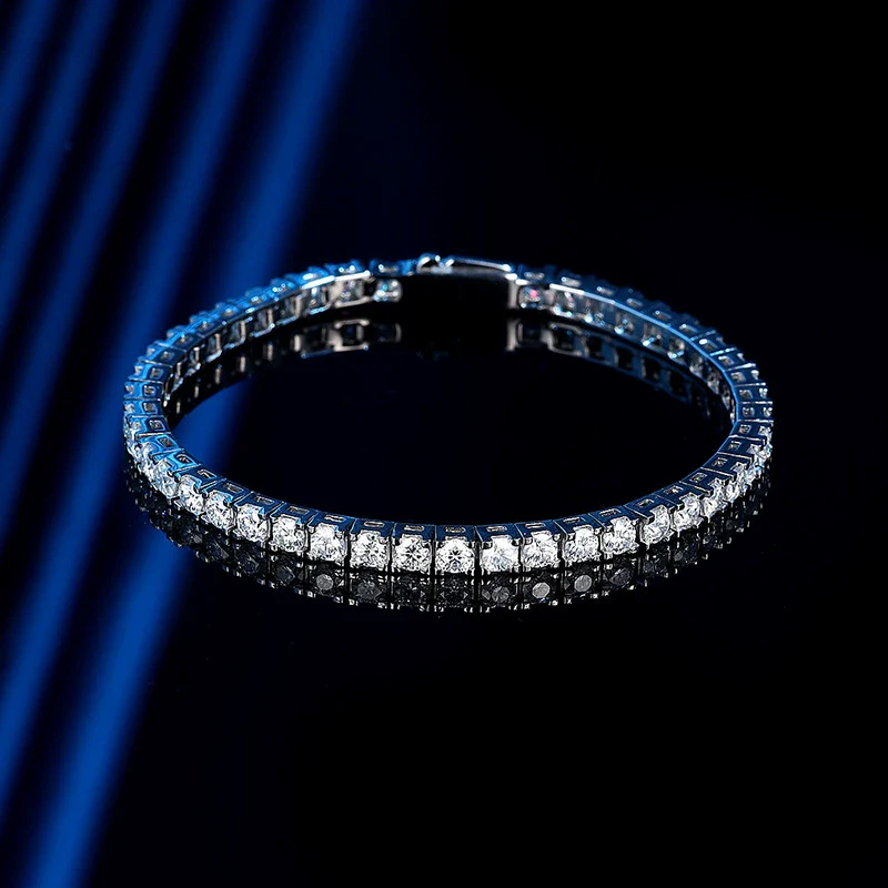 Women's Sterling Silver Moissanite Tennis Chain Bracelet With Spring Buckle Design And Geometric Style - Image 3