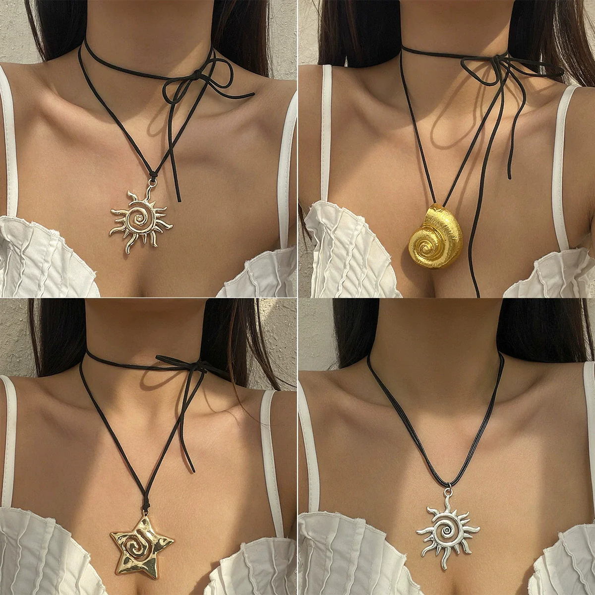 Women's Summer Beach Metal Necklace With Conch Sea Star And Geometric Pattern Zinc Alloy Electroplated - Image 2