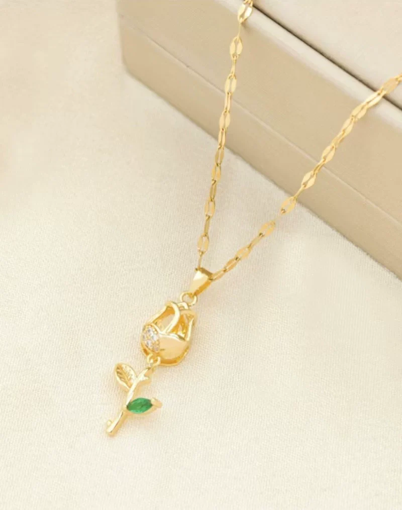 Women's Summer Sweet Style Titanium Steel Necklace With Copper Pendant And Cross Chain Real Gold Plated And Enhanced Color Retention - Image 10