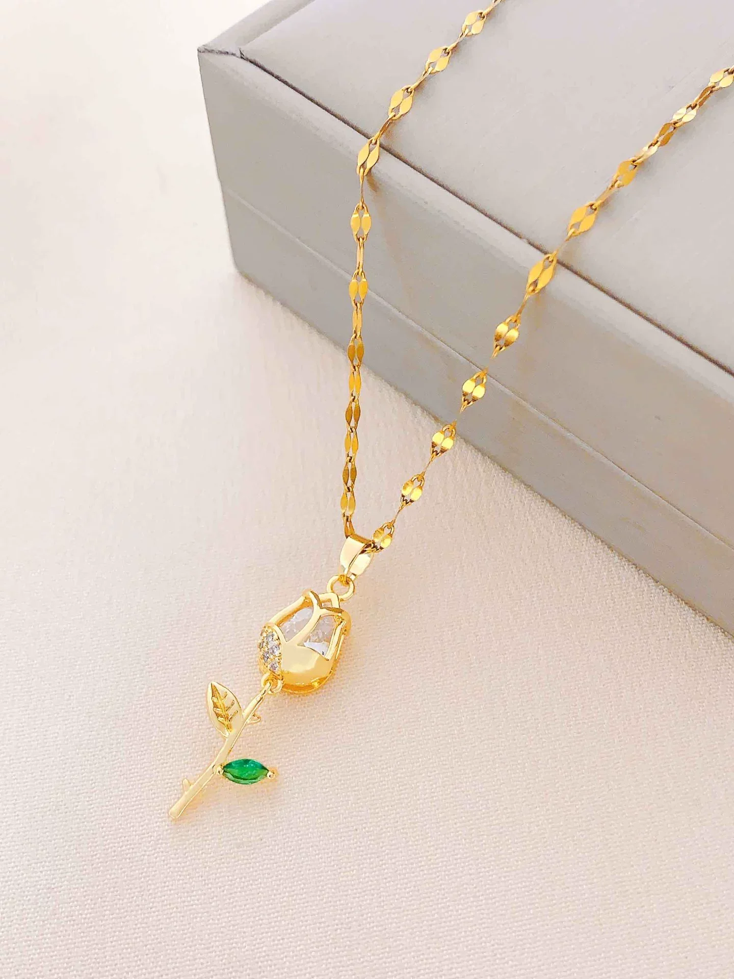 Women's Summer Sweet Style Titanium Steel Necklace With Copper Pendant And Cross Chain Real Gold Plated And Enhanced Color Retention - Image 12