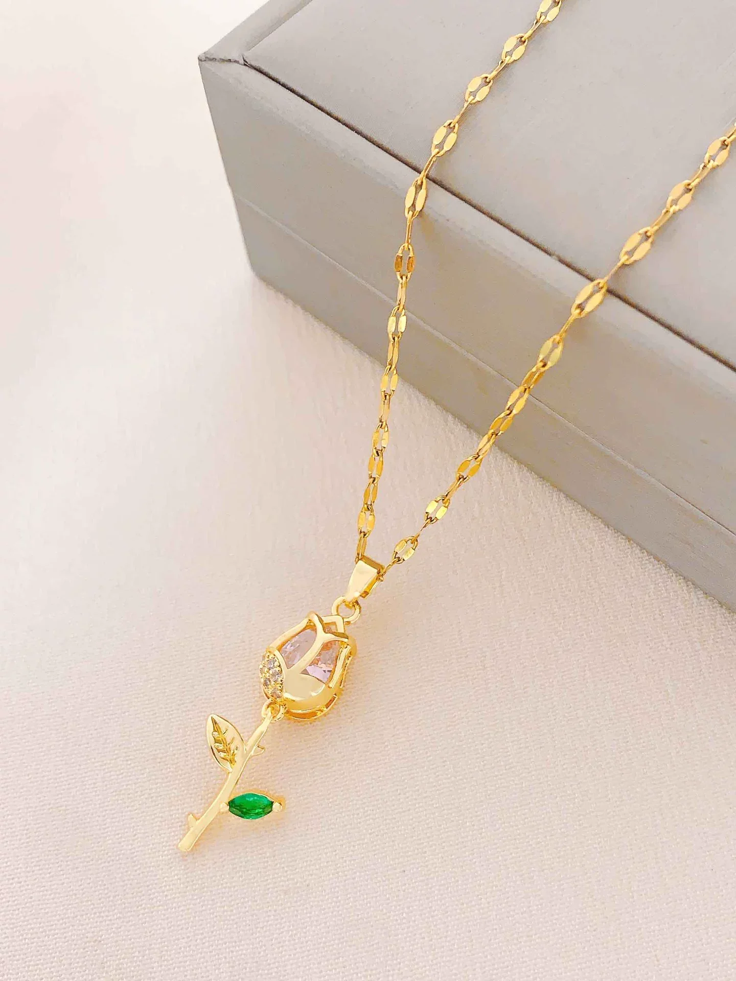 Women's Summer Sweet Style Titanium Steel Necklace With Copper Pendant And Cross Chain Real Gold Plated And Enhanced Color Retention - Image 13