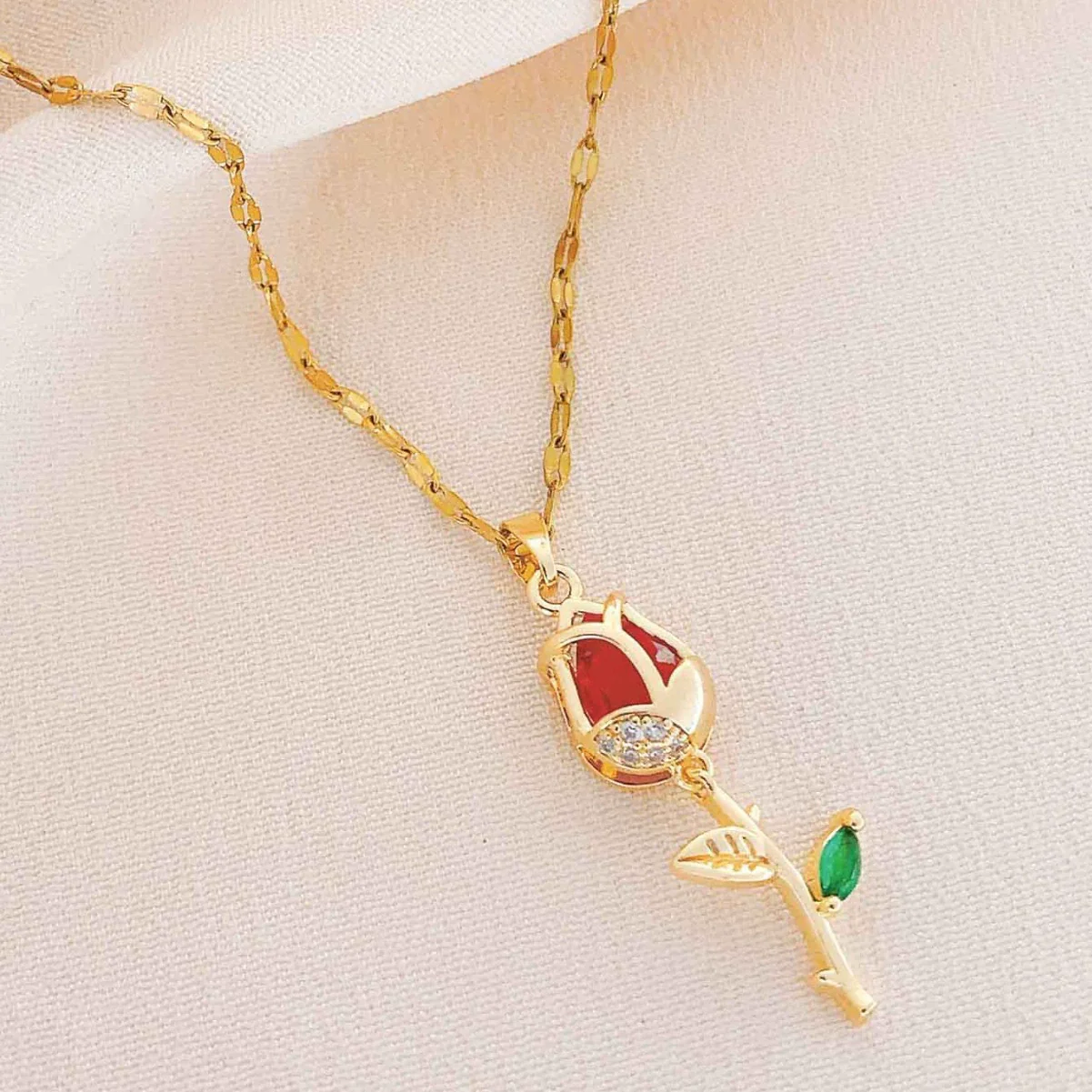 Women's Summer Sweet Style Titanium Steel Necklace With Copper Pendant And Cross Chain Real Gold Plated And Enhanced Color Retention - Image 4