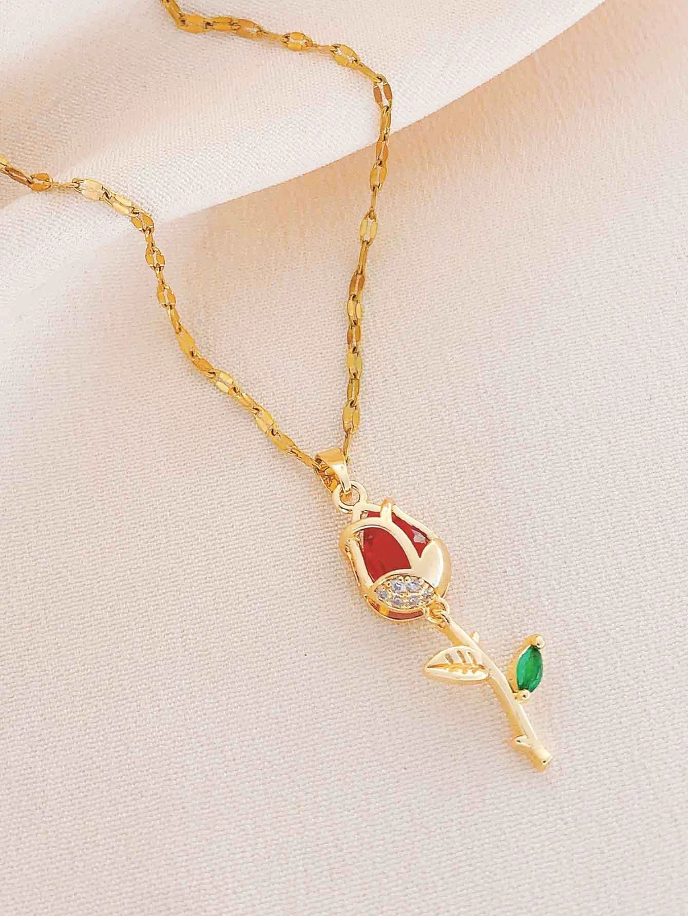 Women's Summer Sweet Style Titanium Steel Necklace With Copper Pendant And Cross Chain Real Gold Plated And Enhanced Color Retention - Image 8