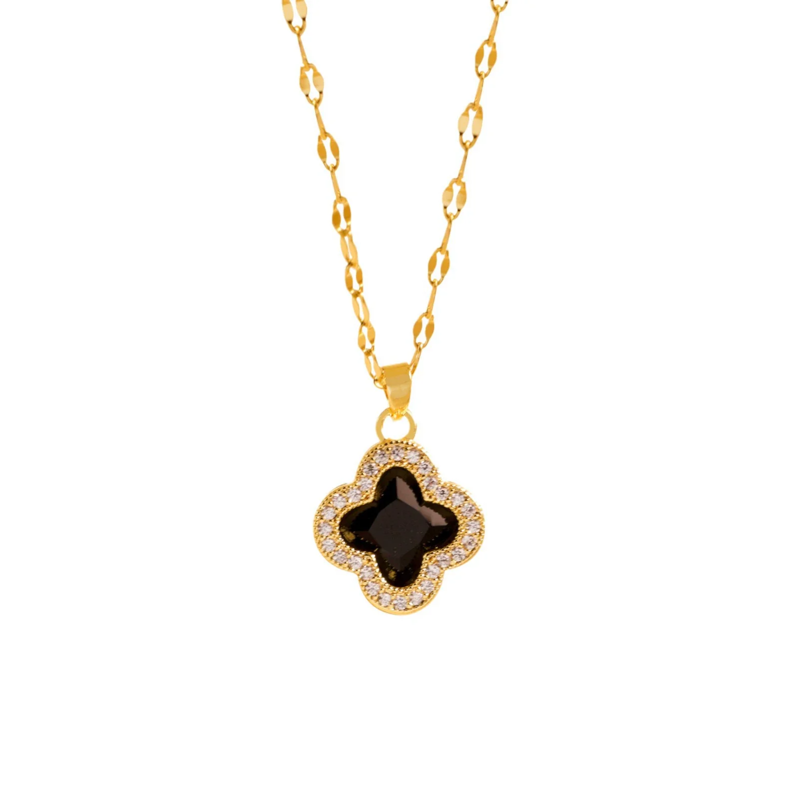 Women's Sweet Style Titanium Steel And Copper Necklace With Fourleaf Clover Pattern And Real Gold Plating Treatment - Image 5